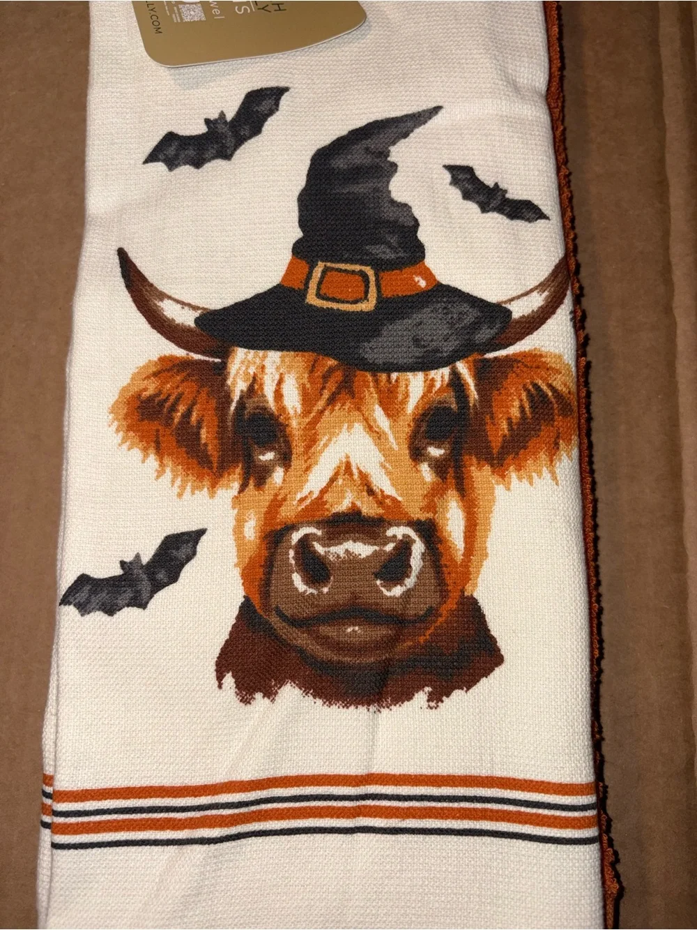 Set of 3 Halloween Highland Cow Witch Bat Kitchen Towel Set